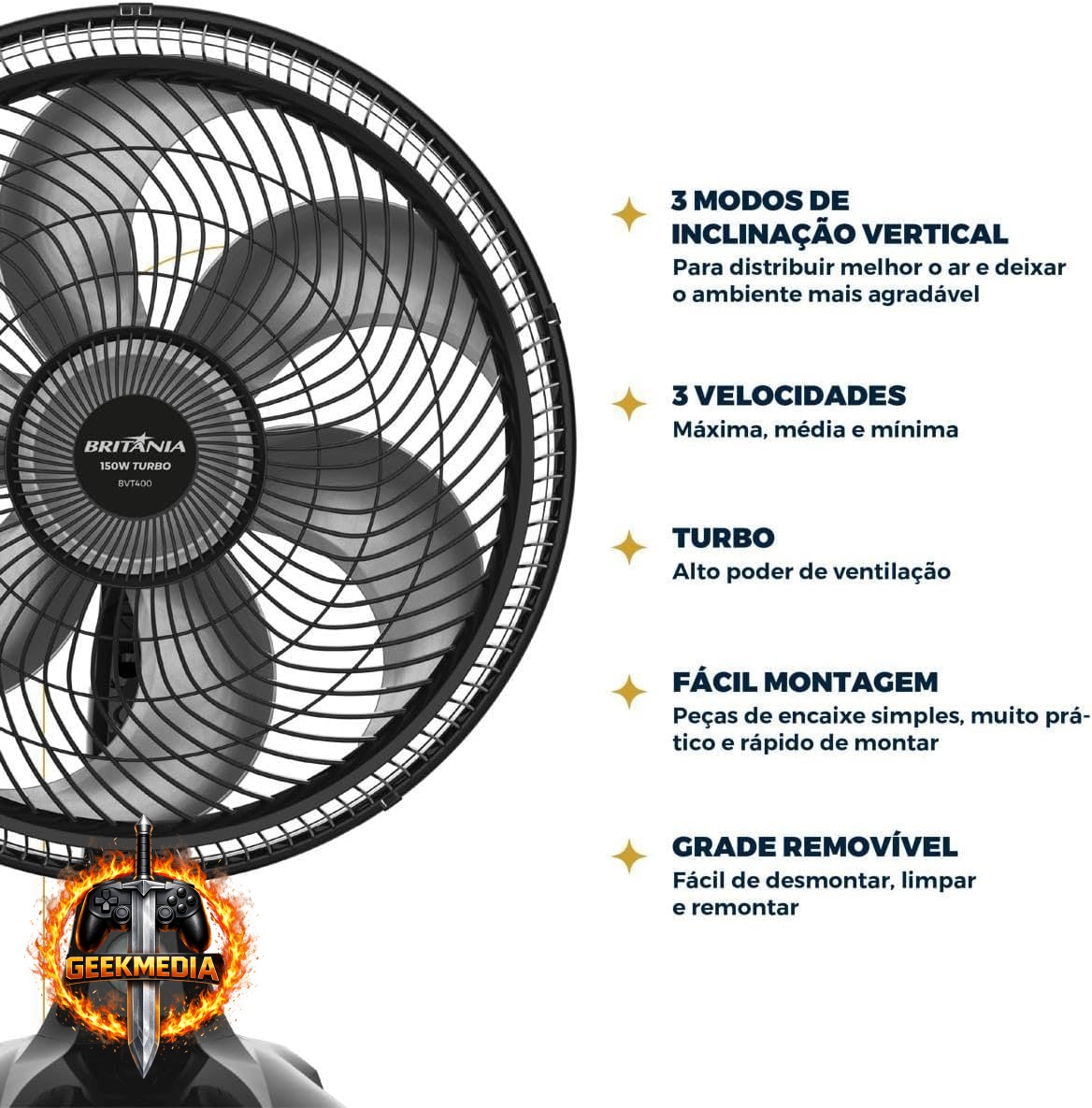 Ventilador Britânia BVT400 Maxx Force 150W 2 em 1
