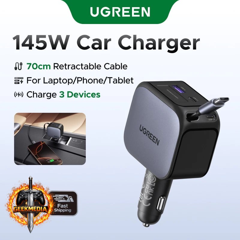 UGREEN Carregador 145W PD60W - Cabo Retrátil USB-C