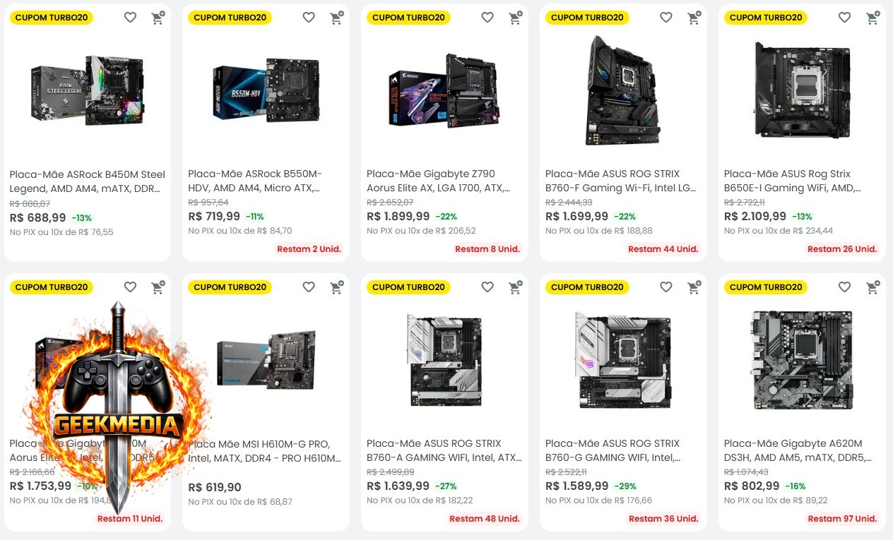 20% OFF em Placas Mãe Selecionadas