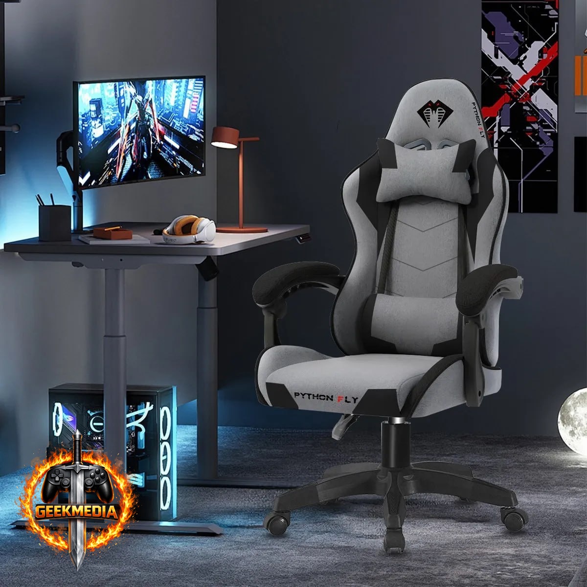 Cadeira Gamer Escritório Python Fly Respirável Linho Cinza