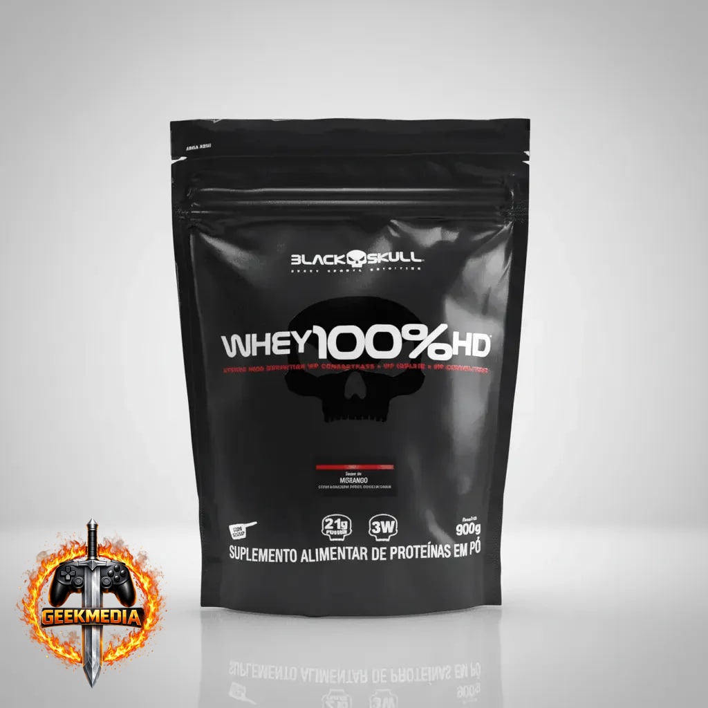 Whey 100% HD Refil Black Skull 900g Morango
