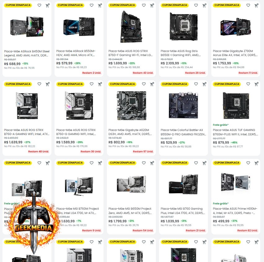20% OFF em Placas Mãe Selecionadas