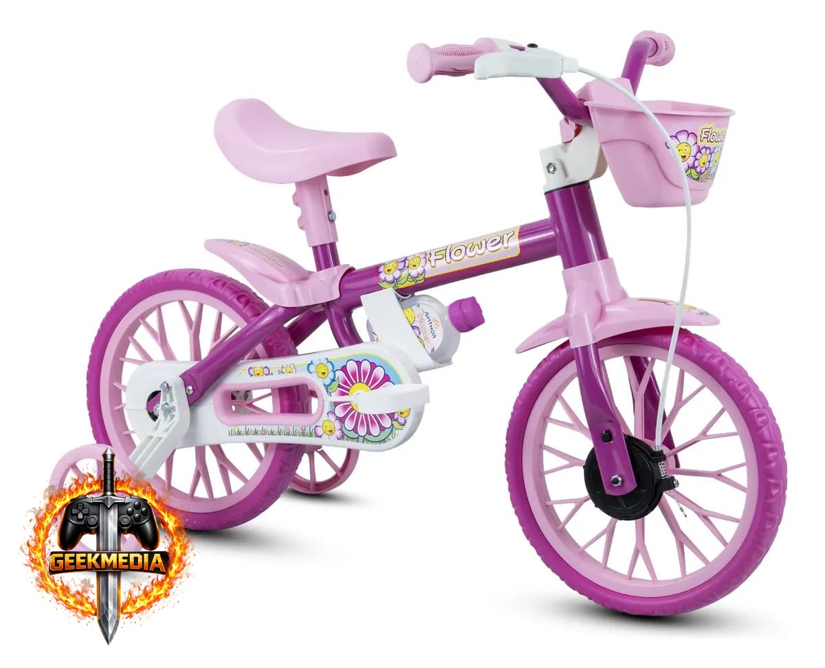 Bicicleta Infantil Nathor Flower Aro 12 Rosa com Cestinha