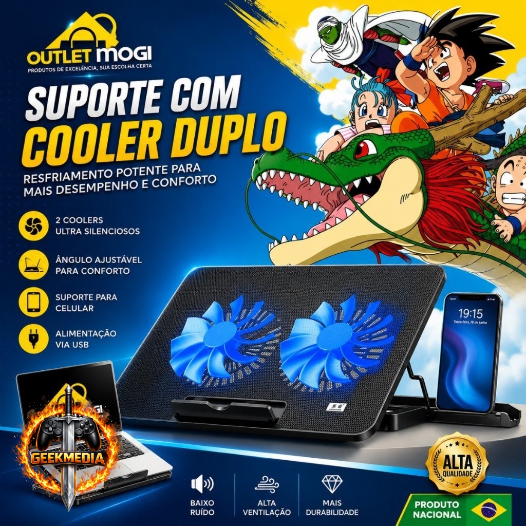 Suporte para Notebook Ergonômico Ajustável com 2 Coolers