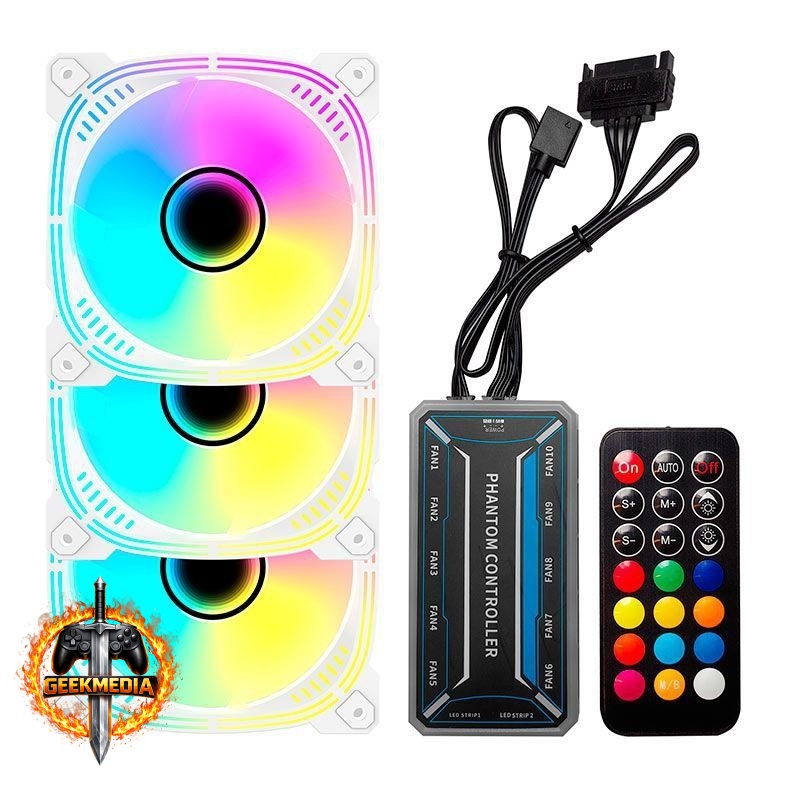 Kit Ventoinhas Acegeek Prime ARGB, 3x120mm, Branco