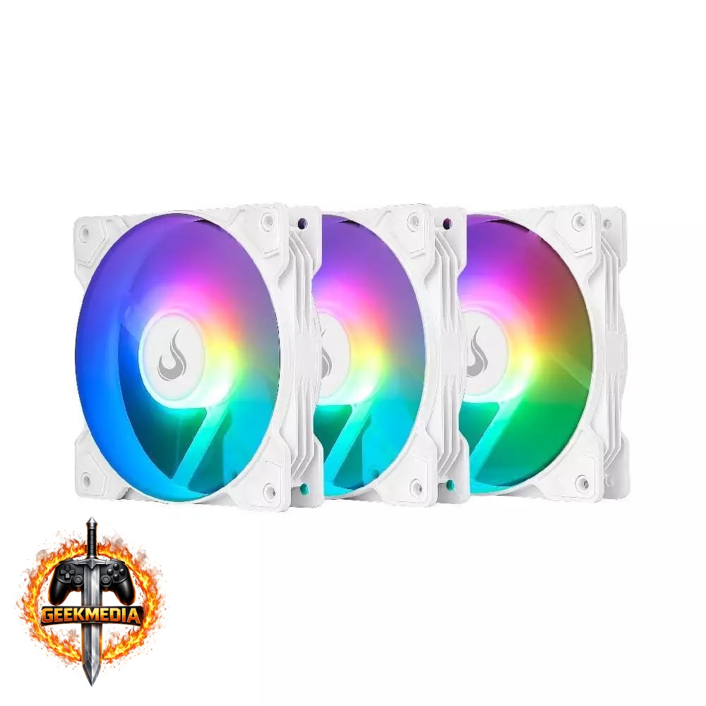 Kit C/3 Ventoinhas Rise Mode X 120mm ARGB Branco