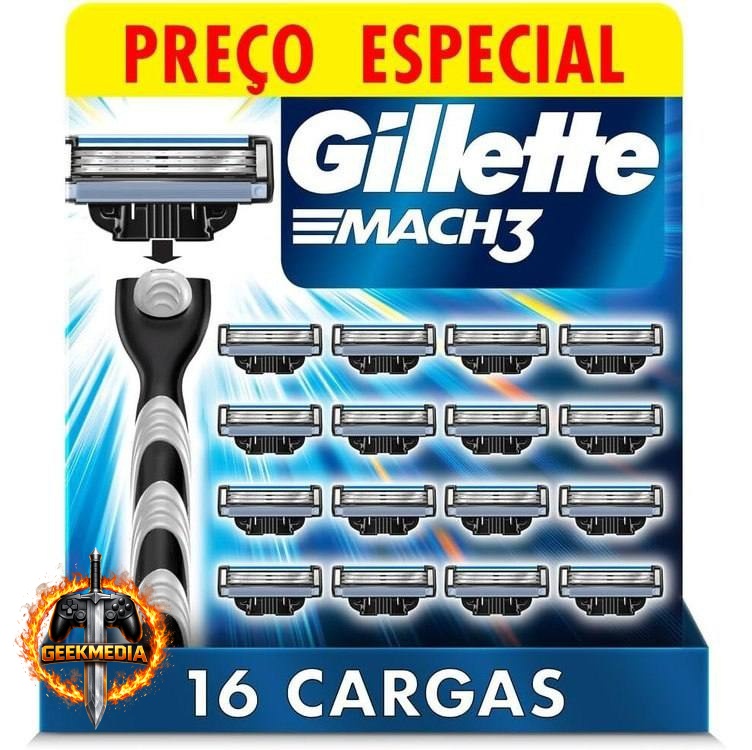 Gillette Mach3 Refil Para Barbear, 16 Unidades