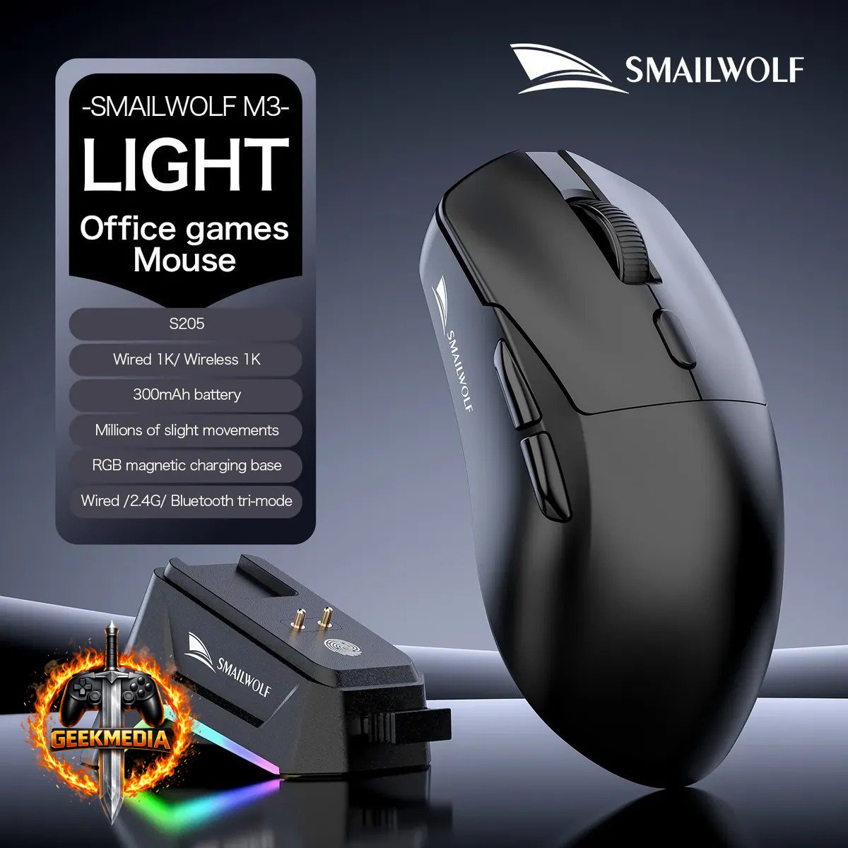 Mouse Sem Fio SmailWof M3 Tri Mode com Dock