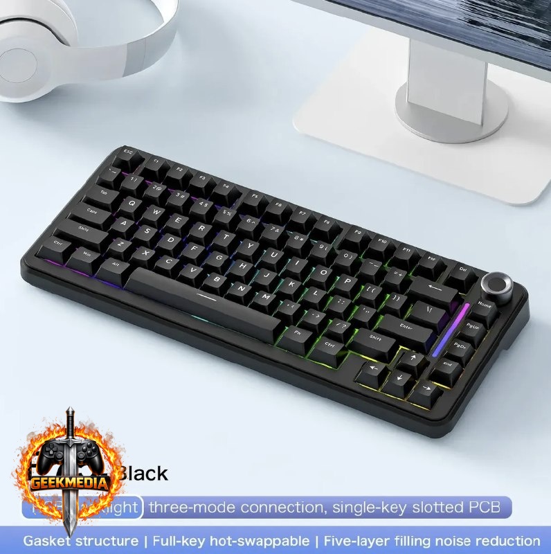 Teclado Mecânico FreeWolf F75 Sem Fio 75% RGB