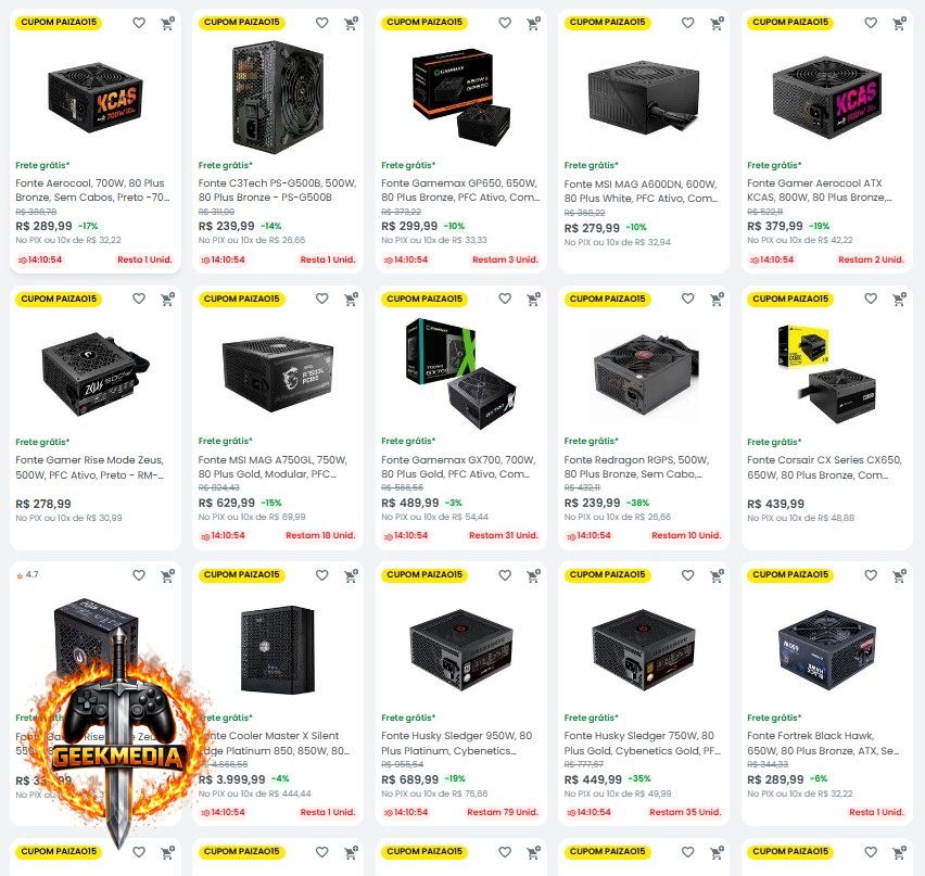 20% OFF em Fontes Selecionadas