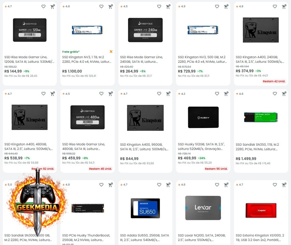 Cupom Kabum: 10% OFF em SSDs Selecionados