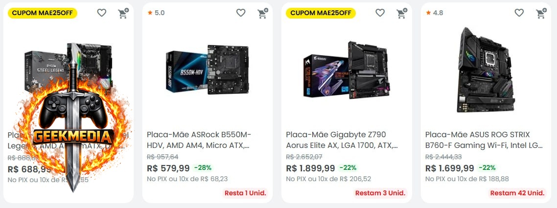 Cupom Kabum 25% OFF em Placas Mãe Selecionadas