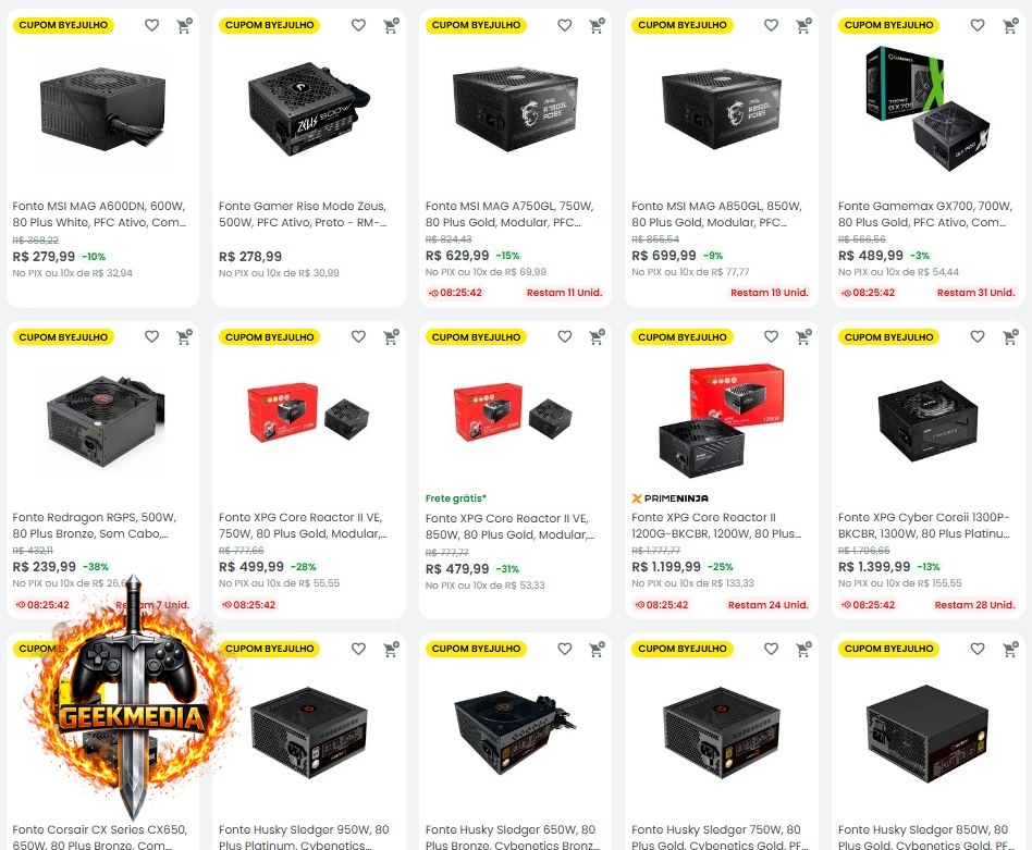 15% OFF em Fontes Selecionadas na Kabum