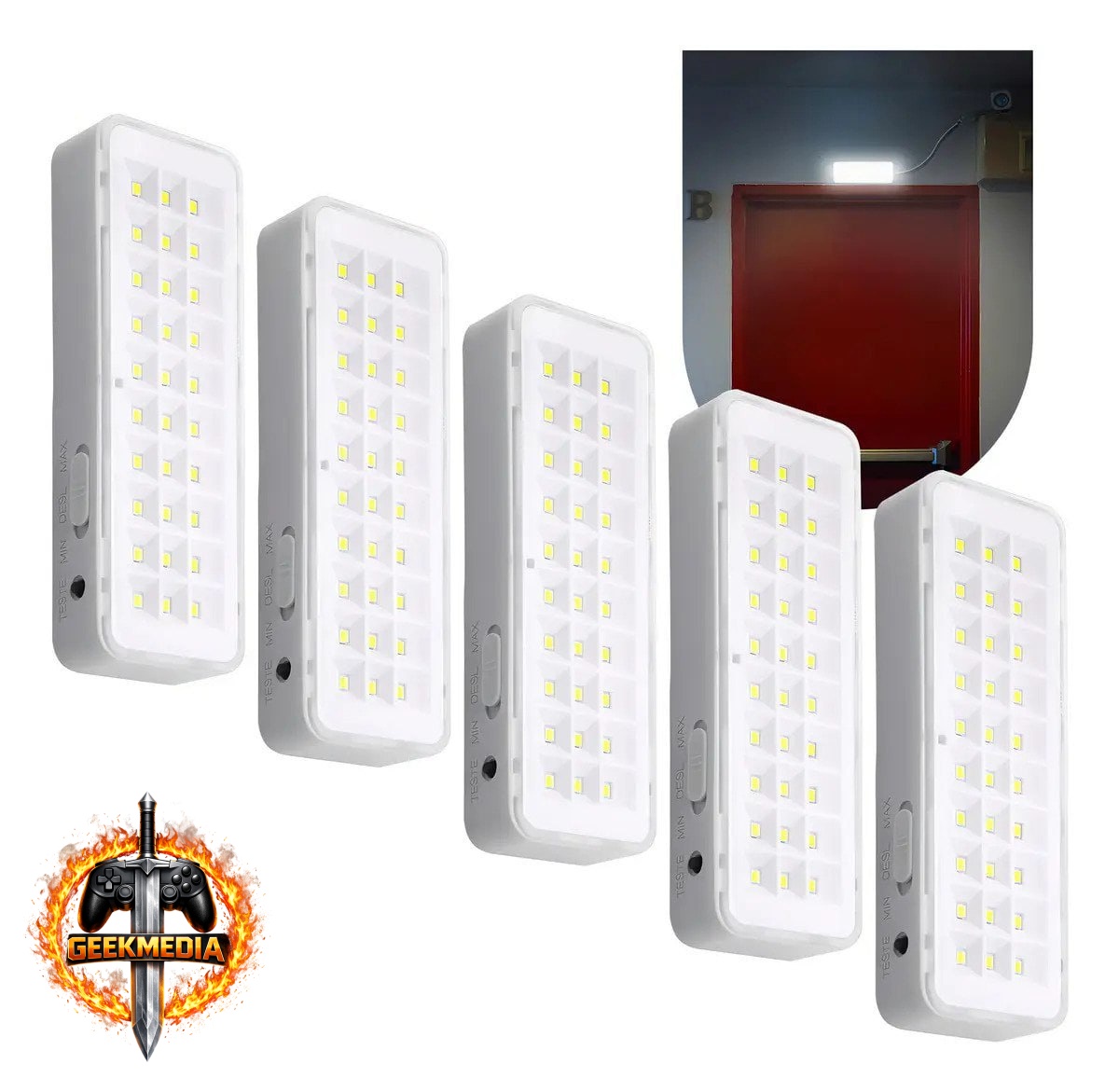 Kit 5 Luminárias de Emergência 30 LEDs Recarregáveis Roya