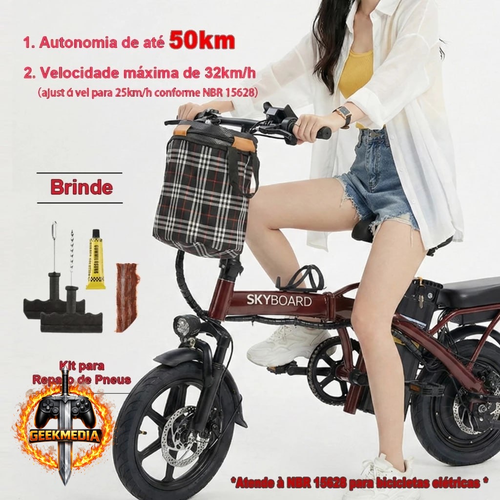 Bicicleta Elétrica Dobrável Skyboard 48V 15Ah 350W