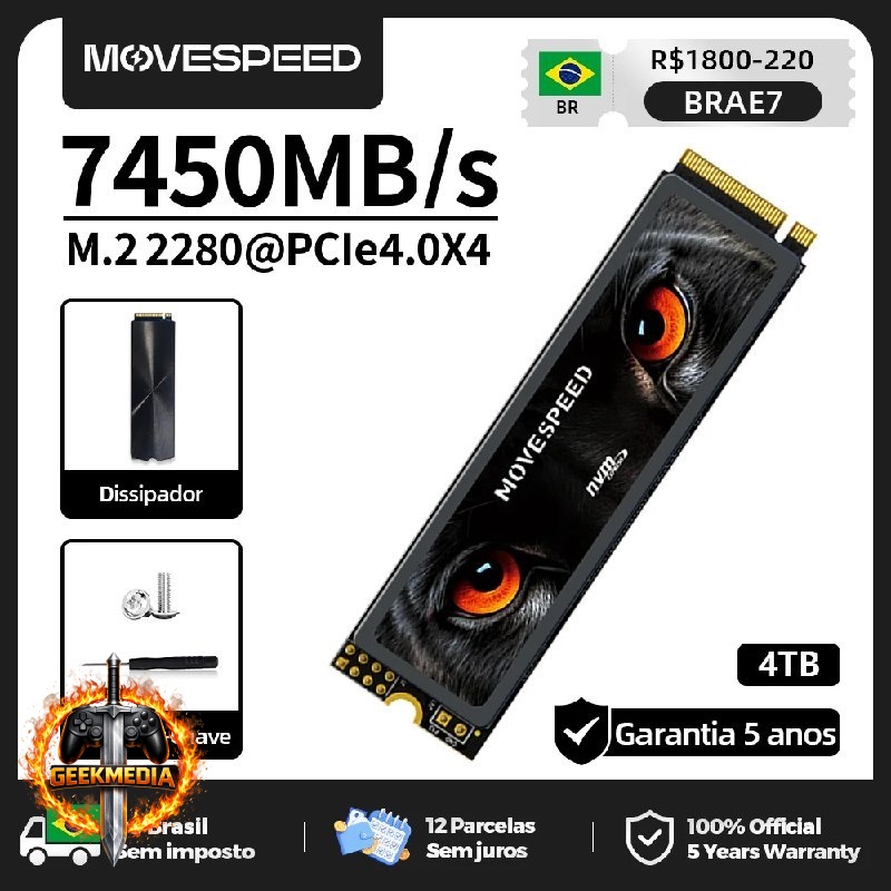 Movespeed 4TB SSD NVMe M.2 PCIe 4.0x4 2280 PS5