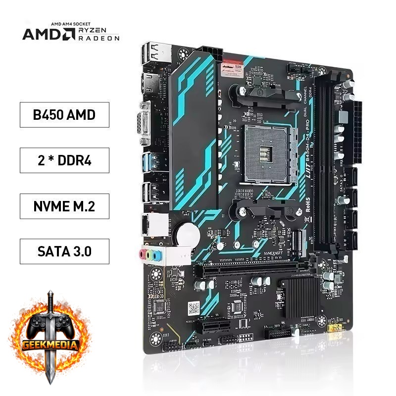 Placa Mãe Jieshuo B450m D4 PRO AM4 DDR4 Black