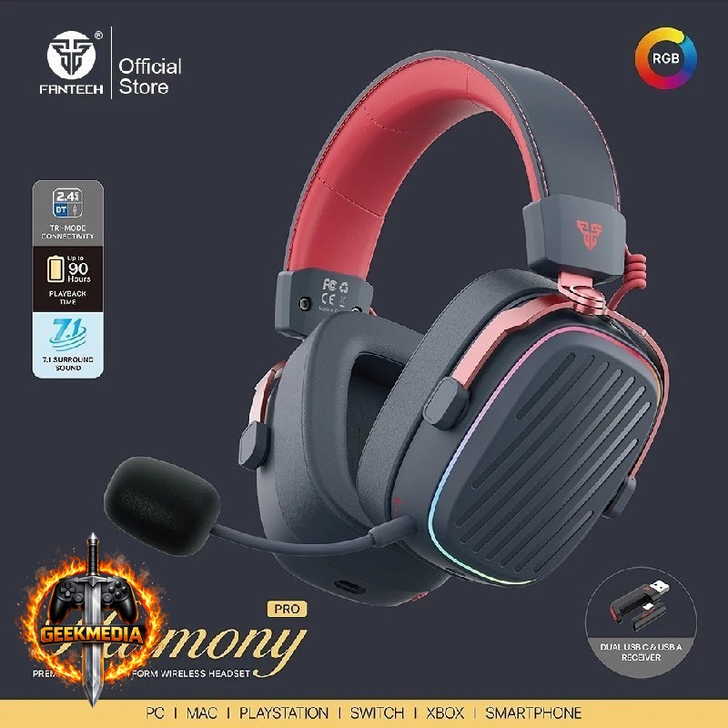 Headset Gamer Fantech Harmony PRO Tri Mode Wireless RGB