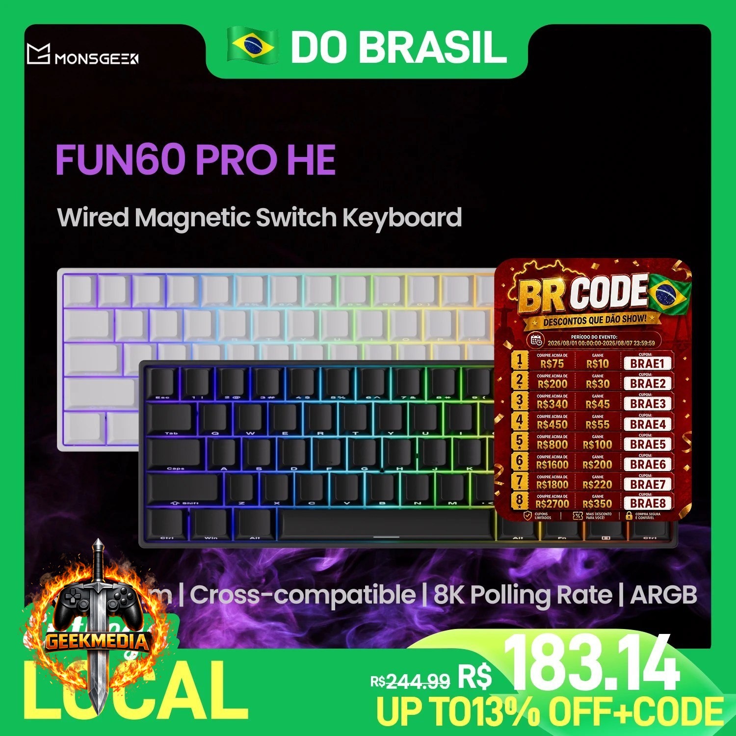 Teclado Magnético Akko MonsGeek Fun60 Pro Wired