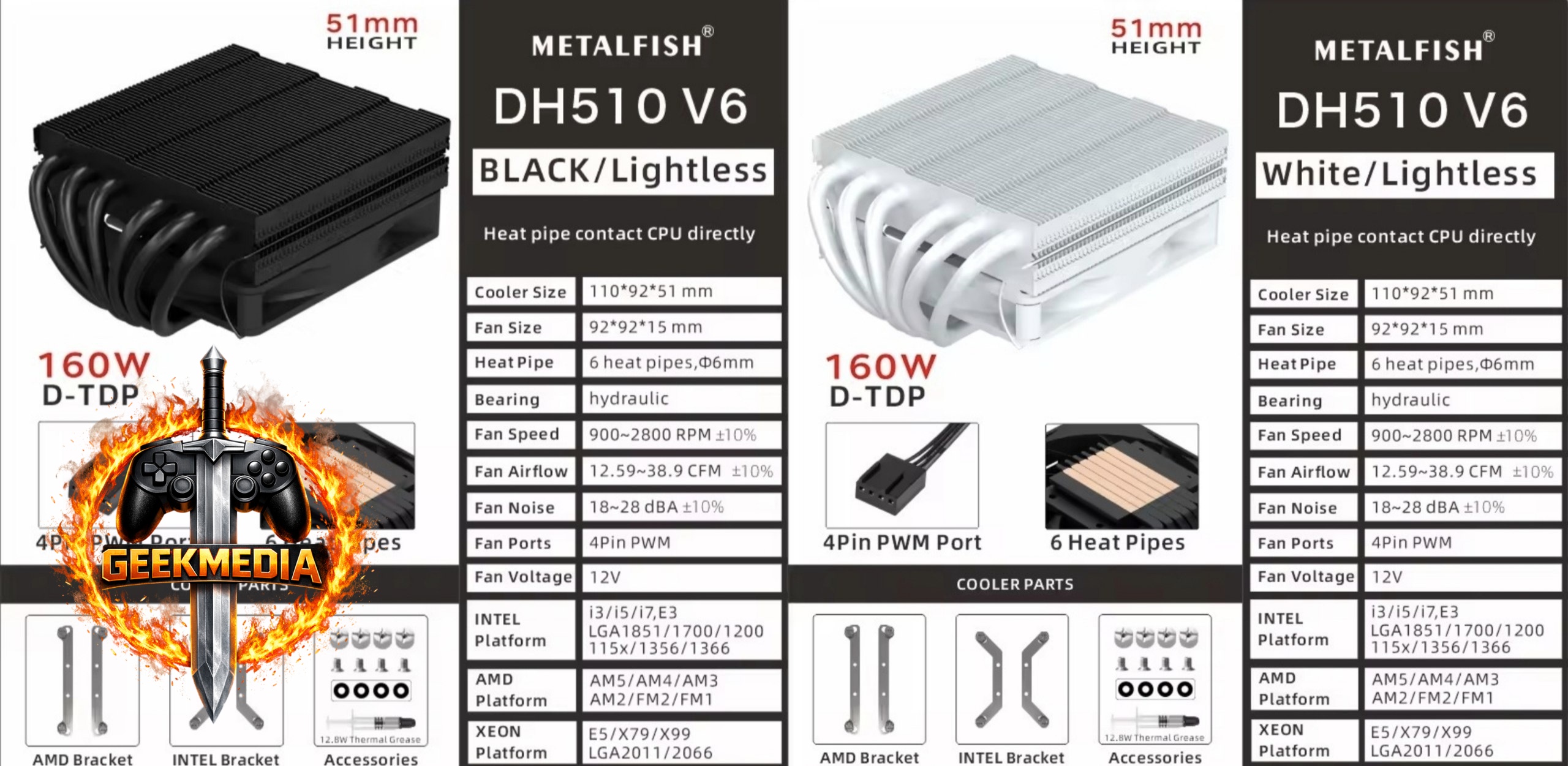 Cooler Metalfish DH510 Low Profile 6 Heatpipes
