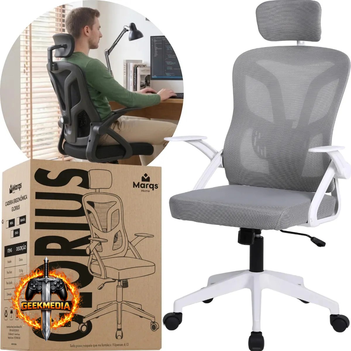 Cadeira De Escritorio Ergonomica Nr17 Glorious Marqs Home Giratoria