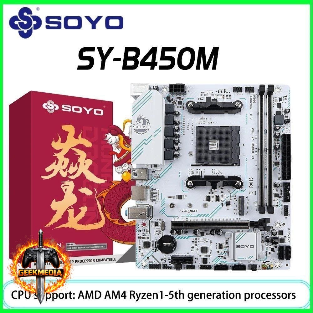 Placa Mãe Soyo B450M AM4 Branca