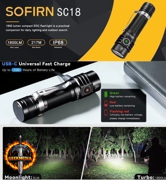 Mini Lanterna Recarregável Sofirn SC18 1800lm