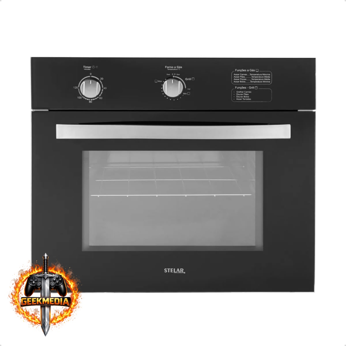 Stelar Forno à Gás Embutir 46L Topázio Preto - 127V