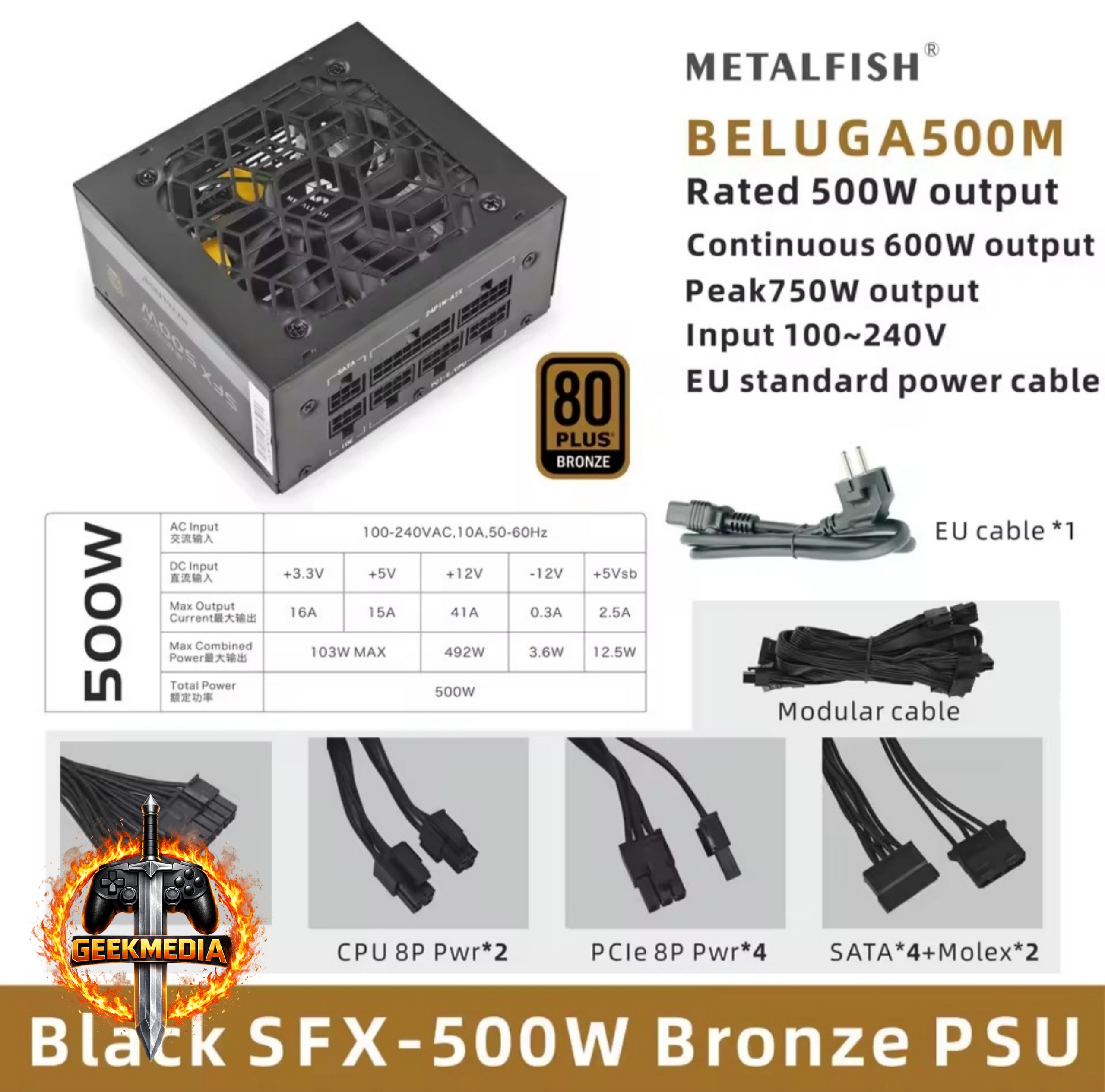 Fonte METALFISH SFX 500w 80Plus Bronze Modular