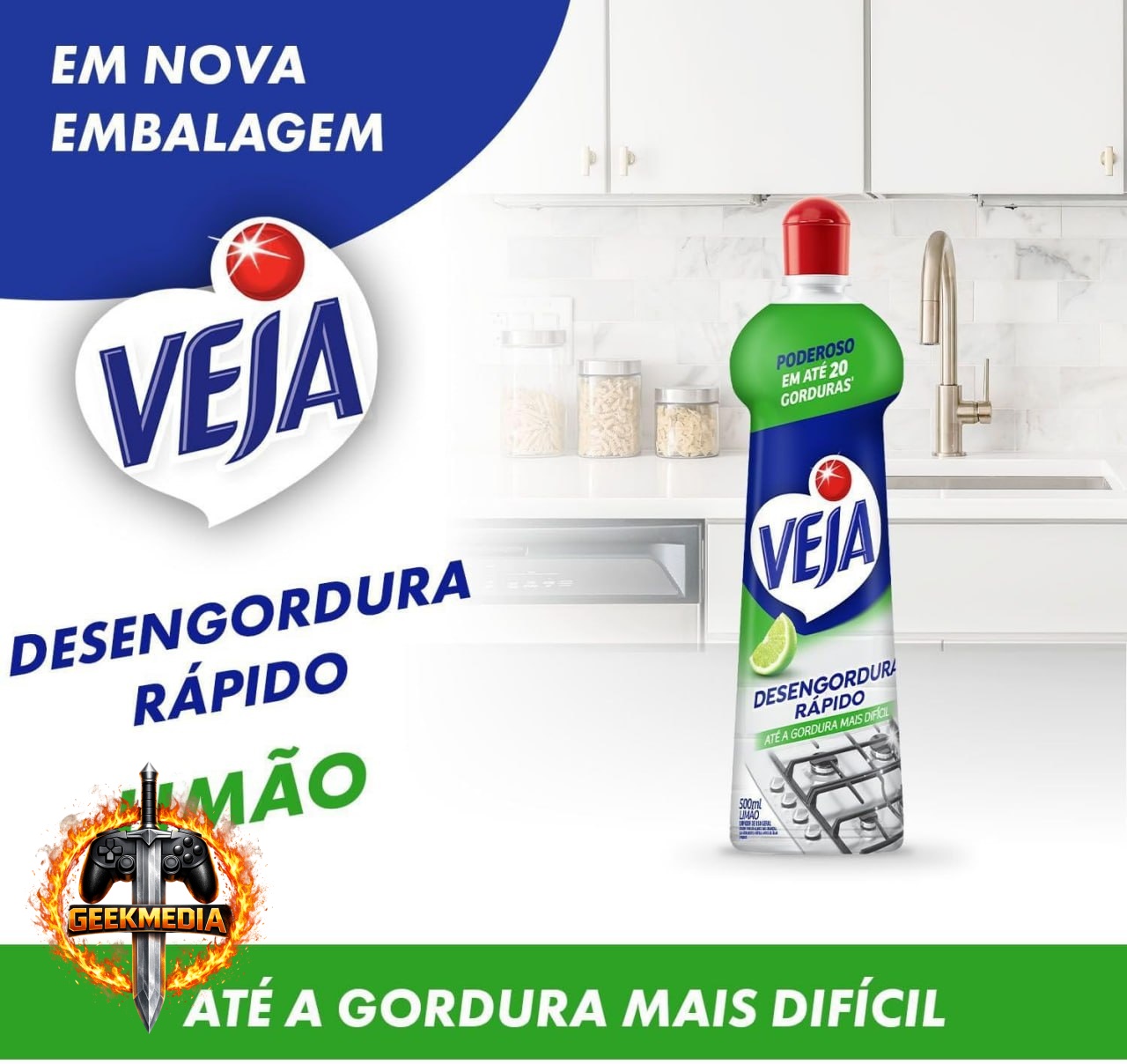 Kit 10x Veja Desengordura Rápido Limpador Limão 500ml