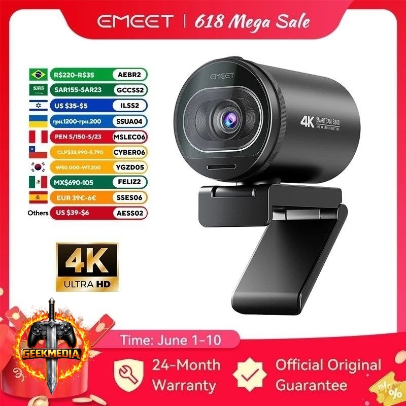 Webcam 4K EMEET S600 para Streaming
