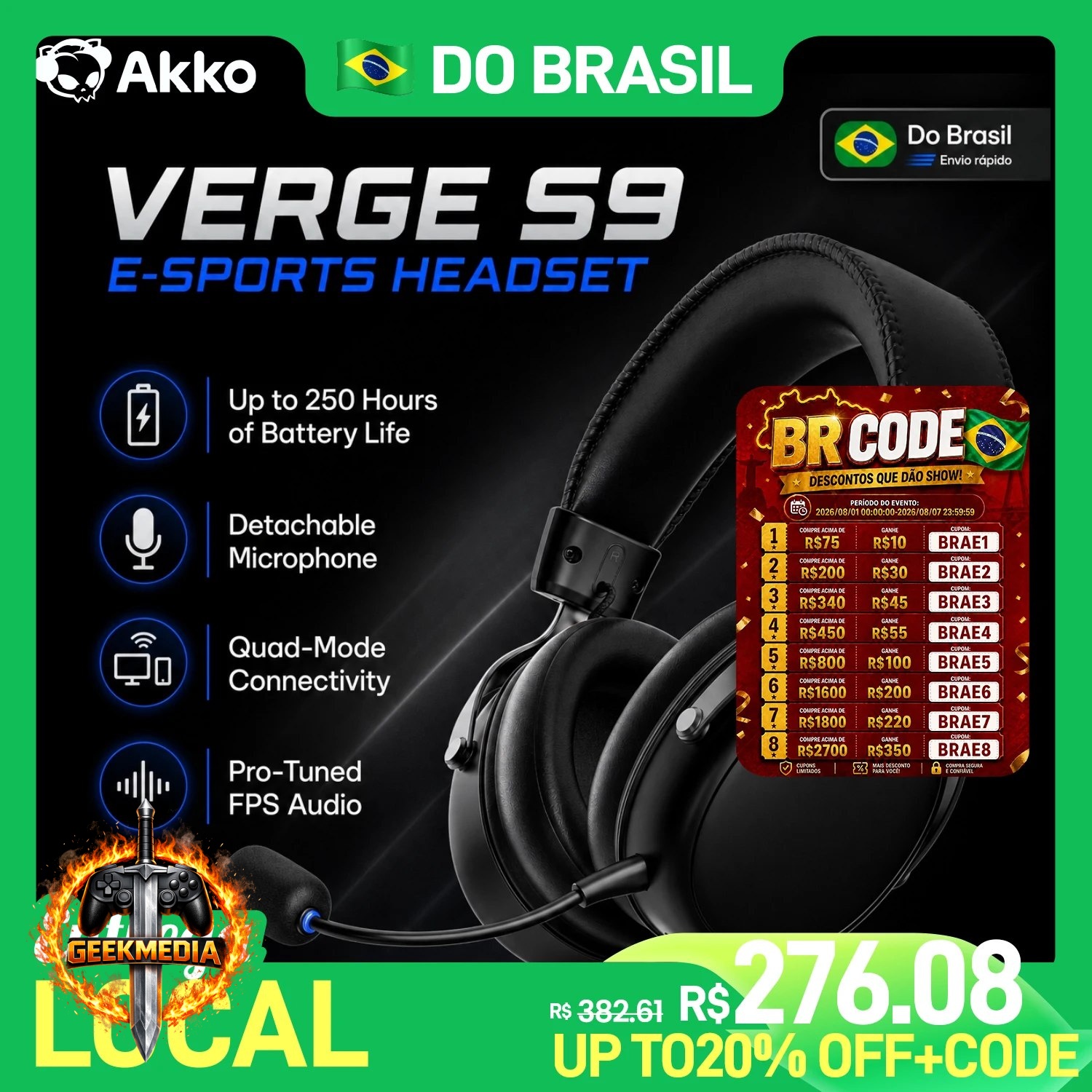Headset AKKO Verge S9 Ultra 2.4G Bluetooth