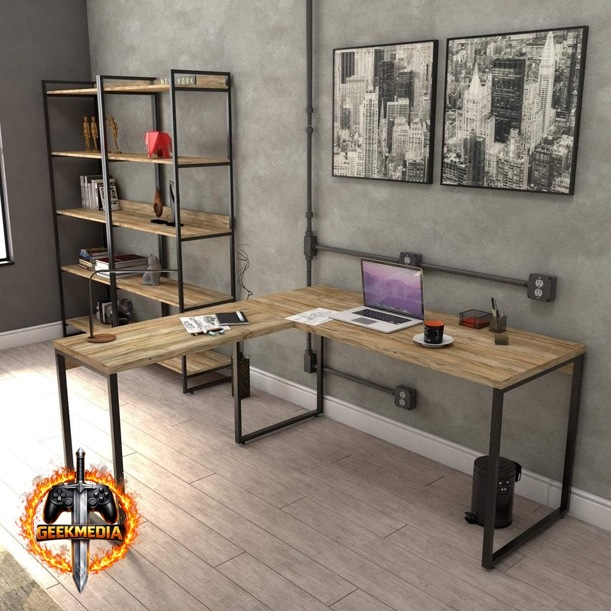 Mesa de Escritório em L Estilo Industrial
