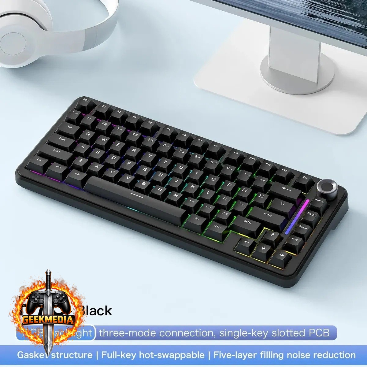 Teclado Mecânico Gamer Sem Fio Freewolf F75 RGB