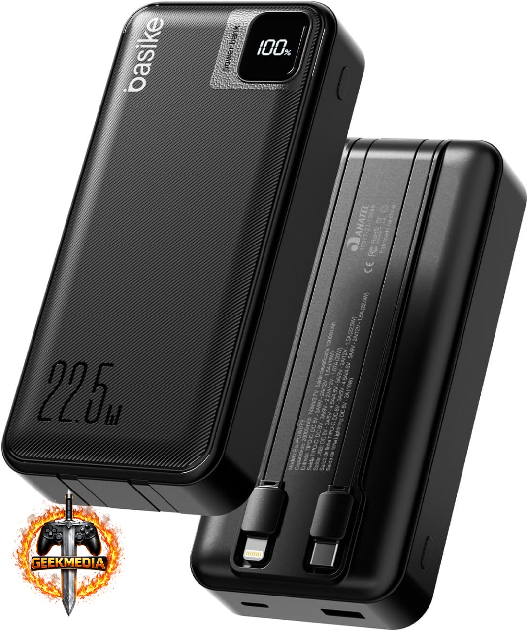 Basike Power Bank 20000mAh - Carregamento Rápido 22,5W