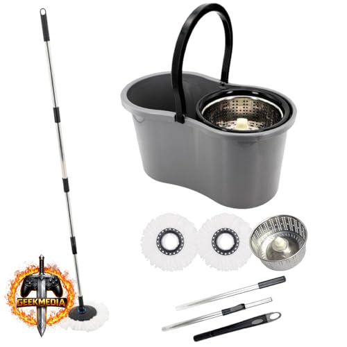 Mop com Balde Giratório Cesto Inox 9 Litros