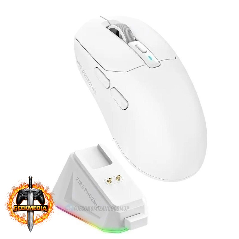 Mouse Gamer Sem Fio Fire Phoenix 24000dpi Branco