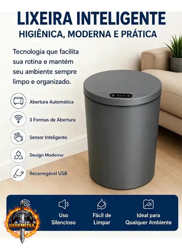 Lixeira Inteligente 16 Litros com Sensor Automático