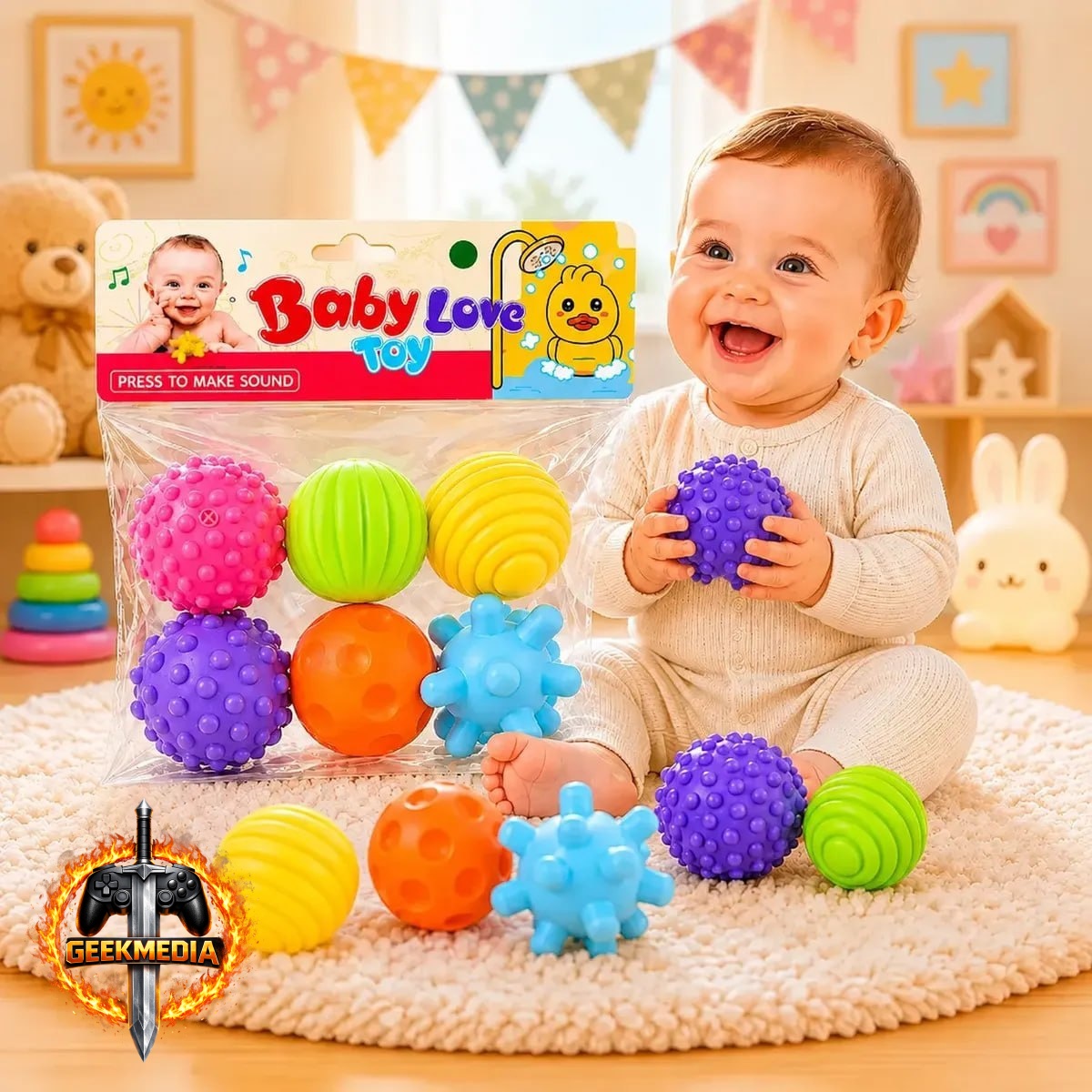 Kit 6 Bolas Sensorial Tátil Mordedor Para Bebê Montessori