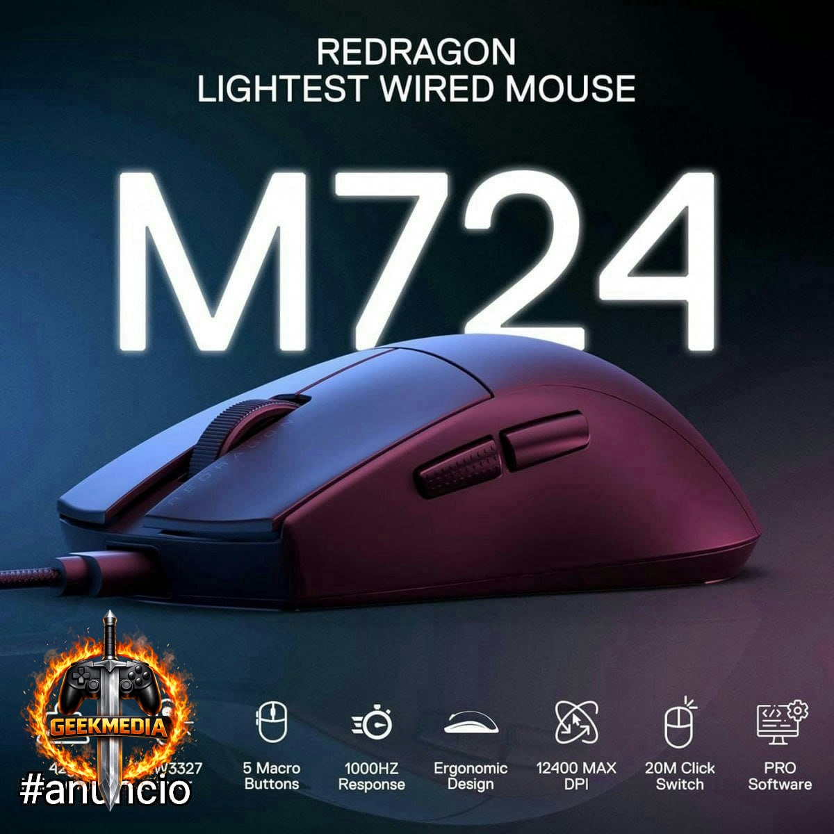 Mouse Gamer Redragon K1ng 1K Preto PAW3327