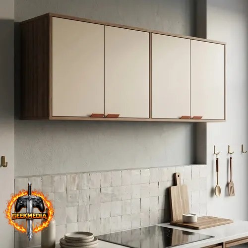 Armário Suspenso Aéreo Para Cozinha 4 Portas Off White