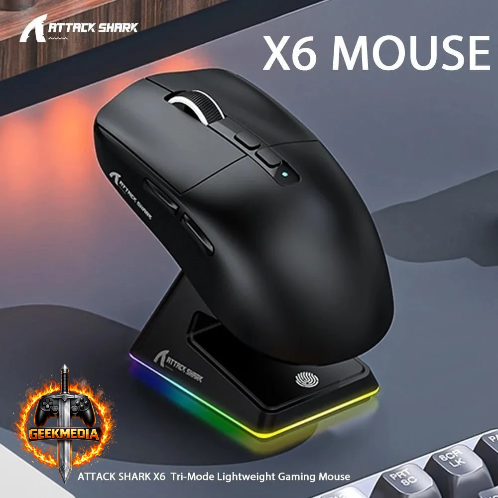Mouse Gamer Sem Fio Attack Shark X6 Tri Mode