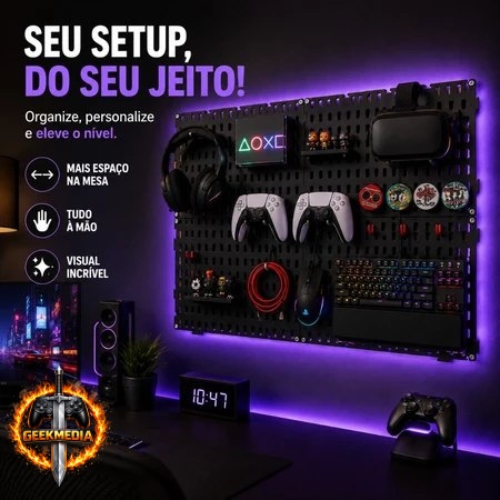 Painel Pegboard Organizador Setup Gamer 59x35