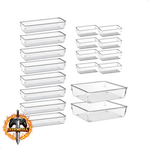 Kit 18 Organizadores Retangulares Acrílico Rebirth Transparente Cristal
