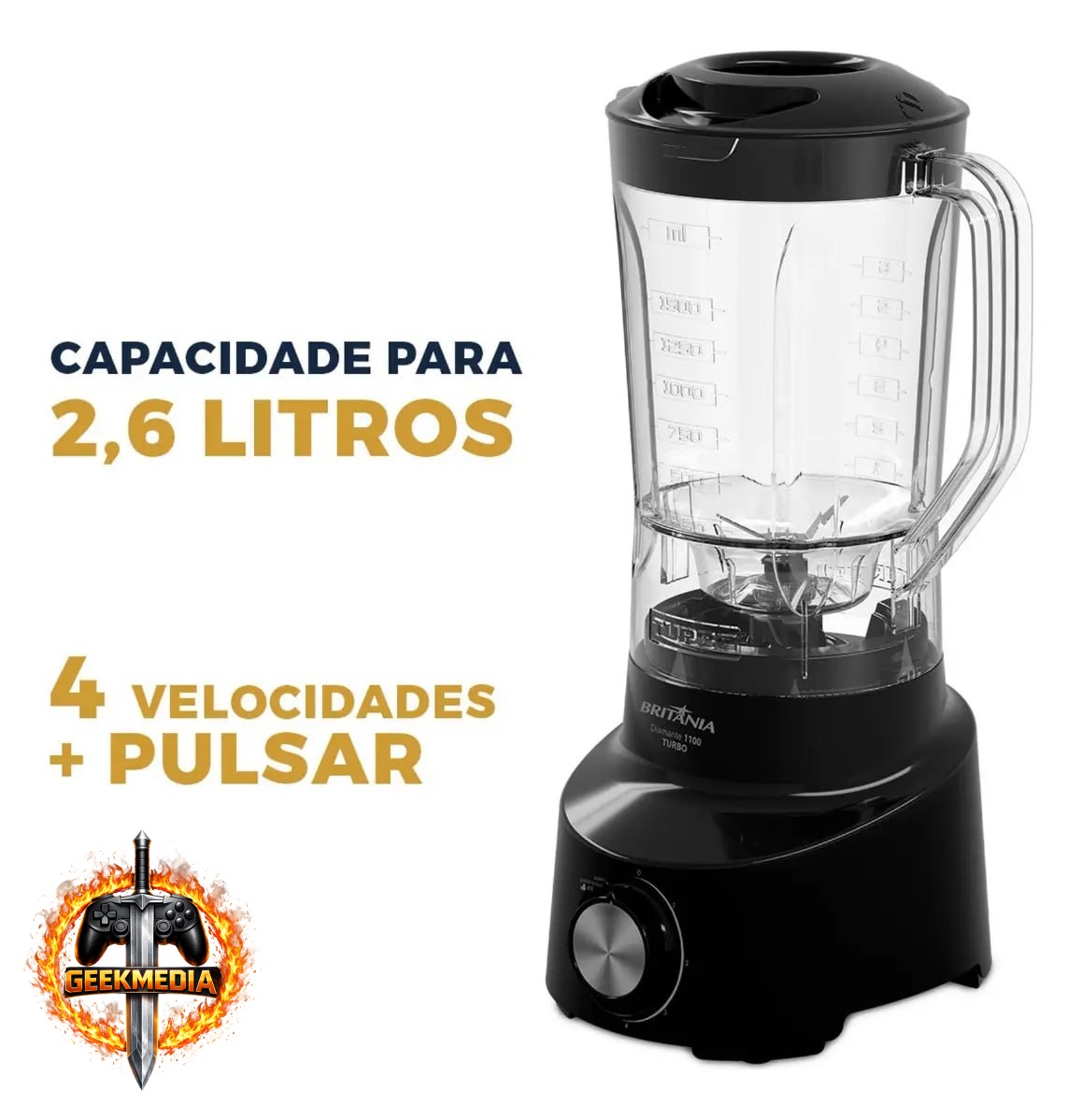 Britânia Liquidificador 2.6L Diamante 1100 - 1100W - Preto
