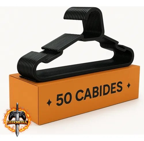 Kit 50 Cabide Adulto Preto Reforçado Organizador Combate
