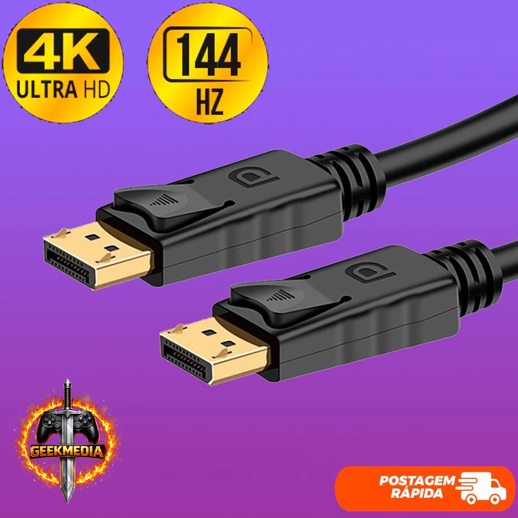 Cabo Displayport Blindado 4k Reforçado 144Hz 1,8 Metros