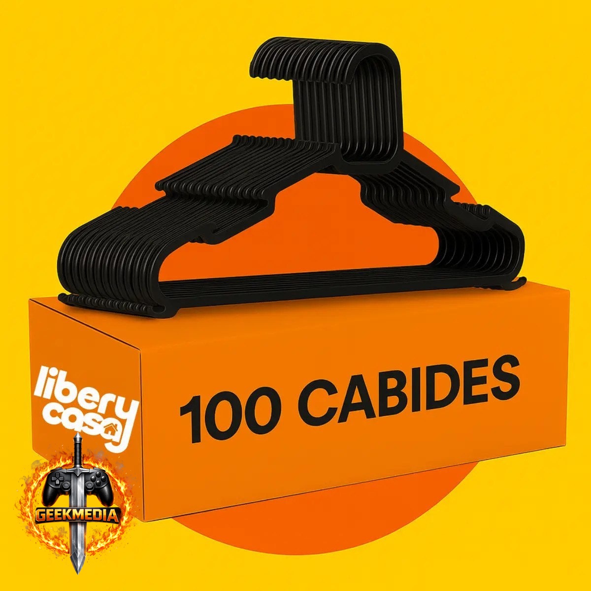Kit 100 Cabides Pretos Plástico Adulto