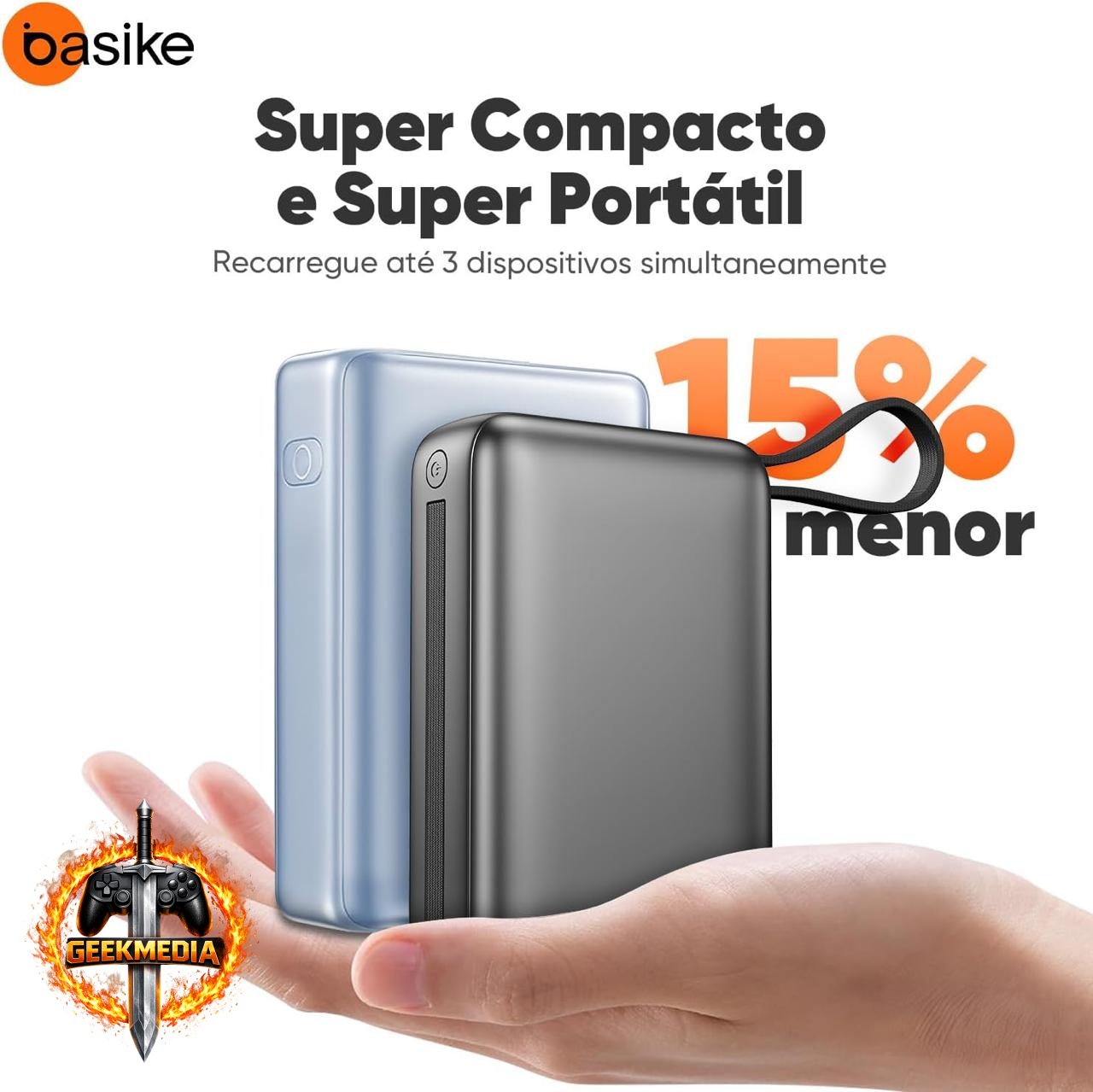 Power Bank Basike 20.000mAh 22,5W com Cabos Integrados