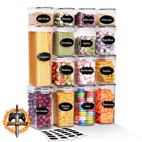 Kit 15 Potes Tampa Hermético Porta Alimentos